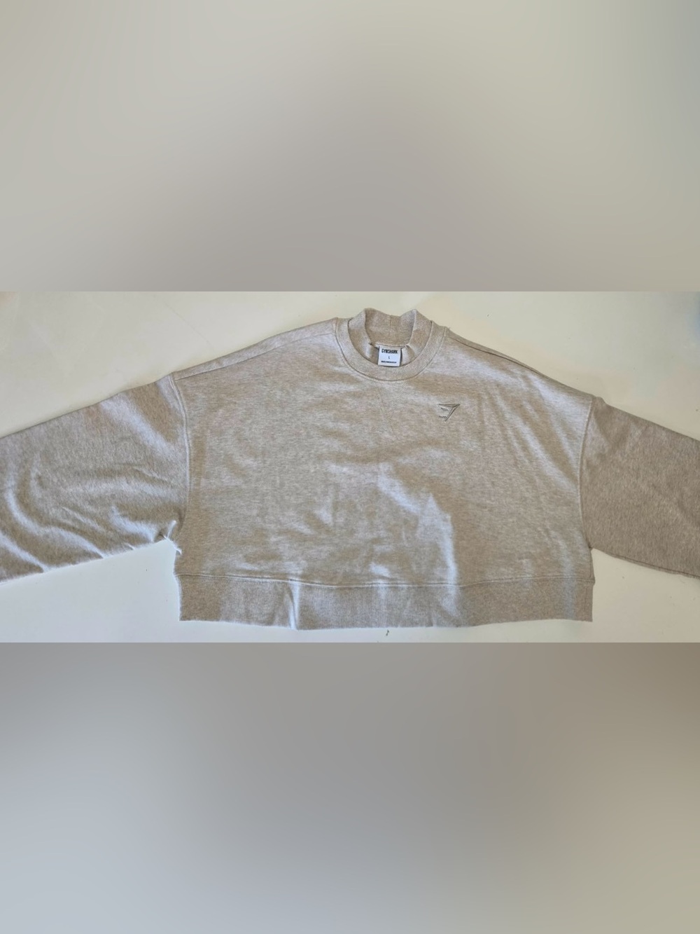 Gymshark Women's Rest Day Sweats Cropped Pullover Sweatshirt Beige/Tan Sz L EUC